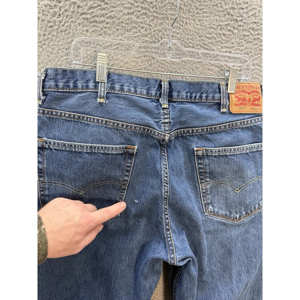Levis 550 Jeans Mens 38x32 Blue Relaxed Fit Workwear Grunge‎ Skater HEMMED *